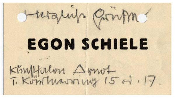 Visitkarte von Egon Schiele mit einer Notiz für Guido Arnot 