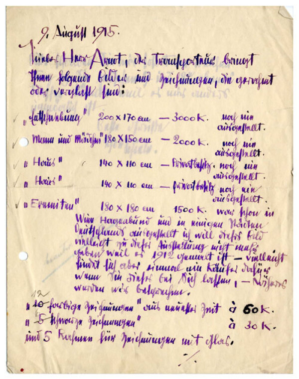 Brief von Egon Schiele an Guido Arnot 