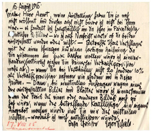 Brief von Egon Schiele an Guido Arnot 