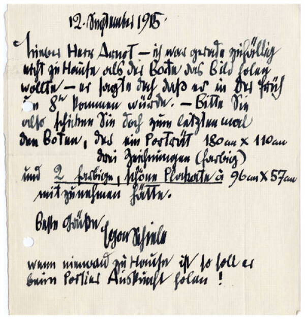 Brief von Egon Schiele an Guido Arnot 