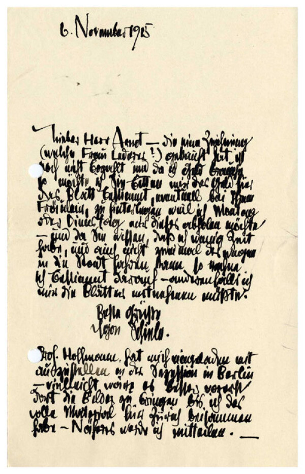 Brief von Egon Schiele an Guido Arnot 