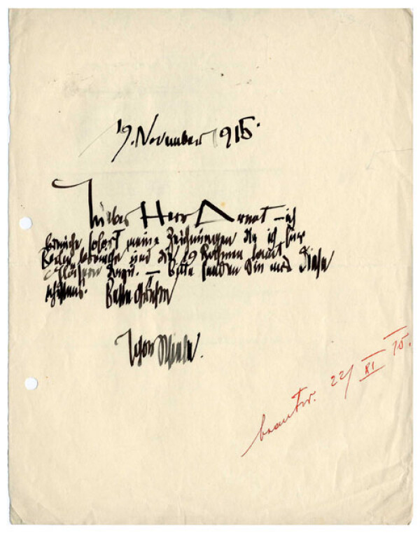 Brief von Egon Schiele an Guido Arnot 