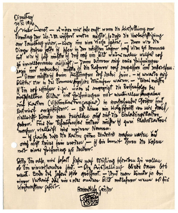 Brief von Egon Schiele an Guido Arnot mit einer Beilage (Entwurf für eine Liste der ausgestellten Werke) 