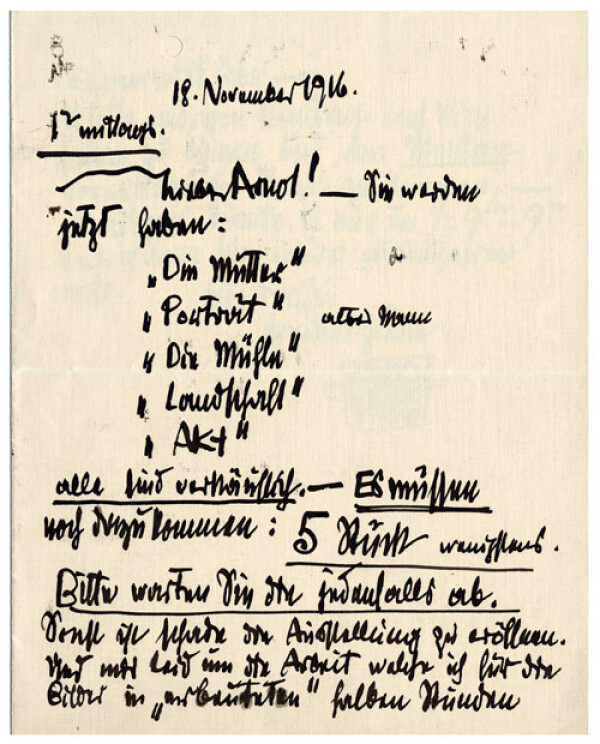 Brief von Egon Schiele an Guido Arnot 