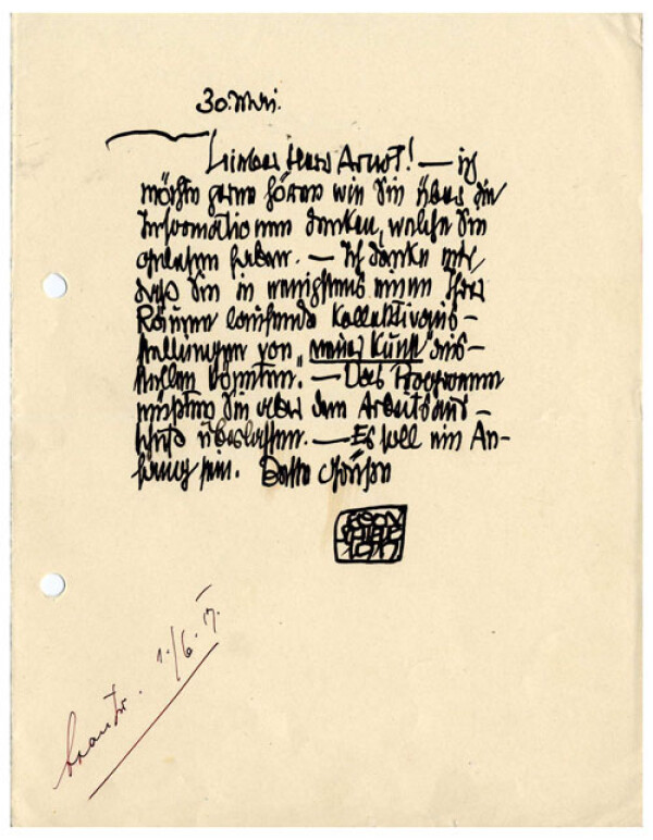 Brief von Egon Schiele an Guido Arnot 