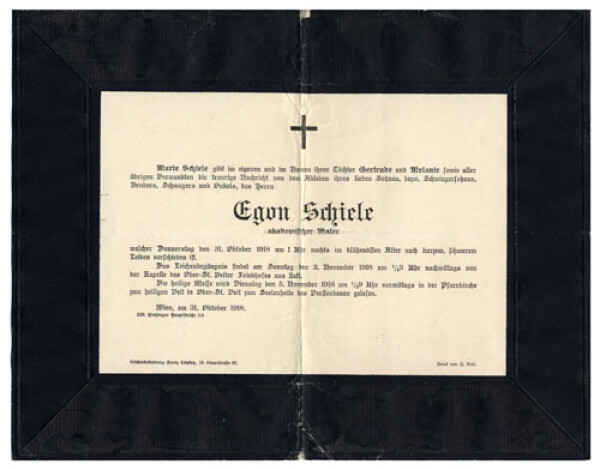 Death notice of Egon Schiele, addressed to Guido Arnot 