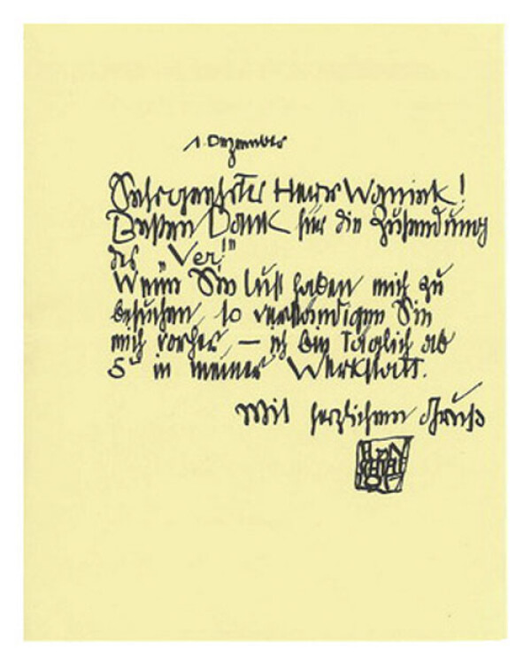 Brief von Egon Schiele an Herbert Waniek 