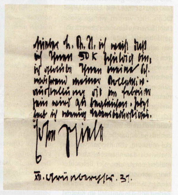 Brief von Egon Schiele an Ludwig Karl Strauch 