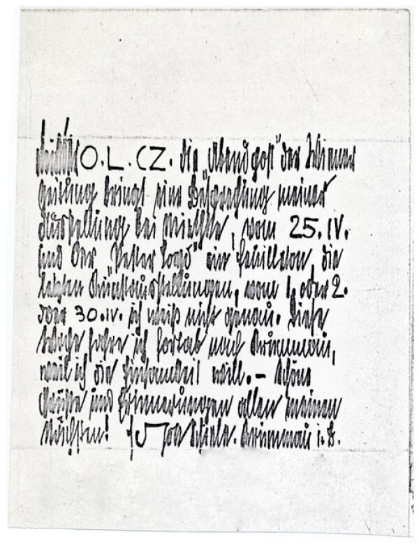 Brief von Egon Schiele an Leopold Czihaczek 