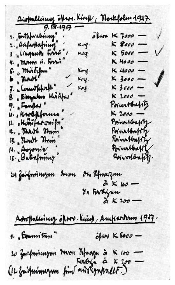 Liste von Egon Schiele mit Gemälden für Ausstellungen in München und Berlin Bild 2