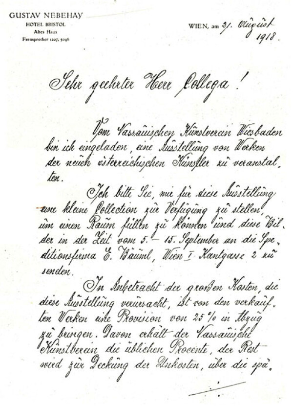 Brief von Egon Schiele und der Kunsthandlung Gustav Nebehay, Sekretariat, an Felix Albrecht Harta Bild 2