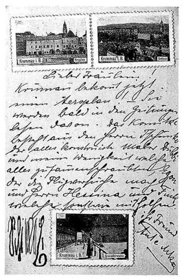 Postkarte von Anton Peschka an Gertrude Schiele, mitunterschrieben von Egon Schiele 