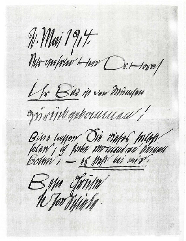 Brief von Egon Schiele an Fritz Hora 