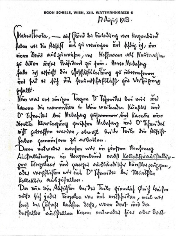 Brief von Egon Schiele an Felix Albrecht Harta 