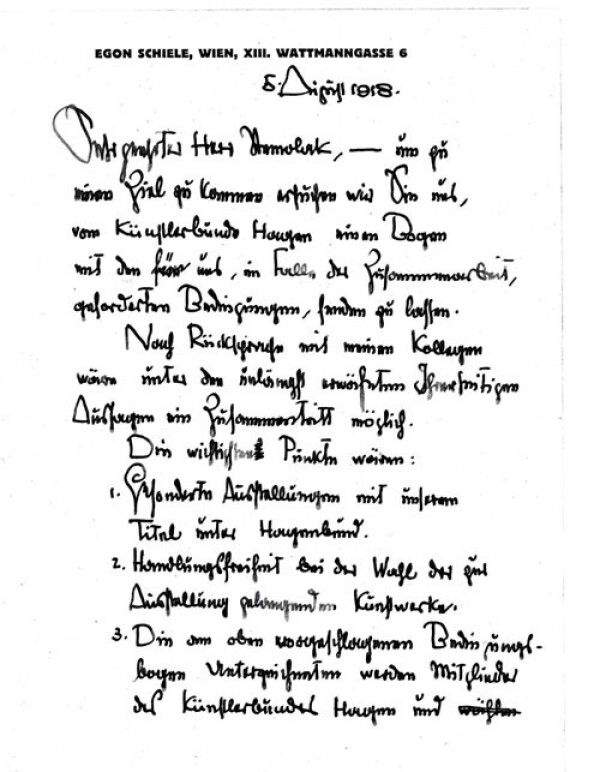 Brief von Egon Schiele an Karl Stemolak 