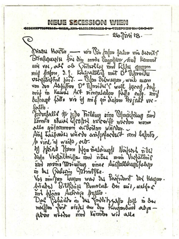 Brief von Egon Schiele an Felix Albrecht Harta 