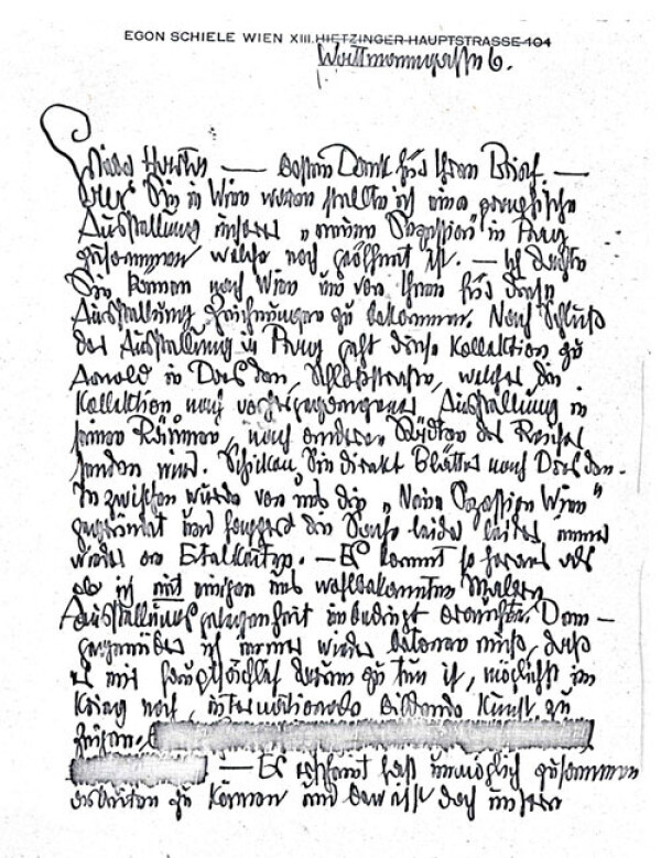 Brief von Egon Schiele an Felix Albrecht Harta 