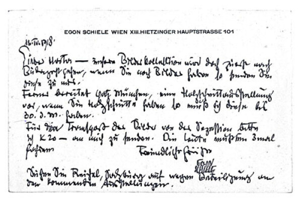 Brief von Egon Schiele an Felix Albrecht Harta 