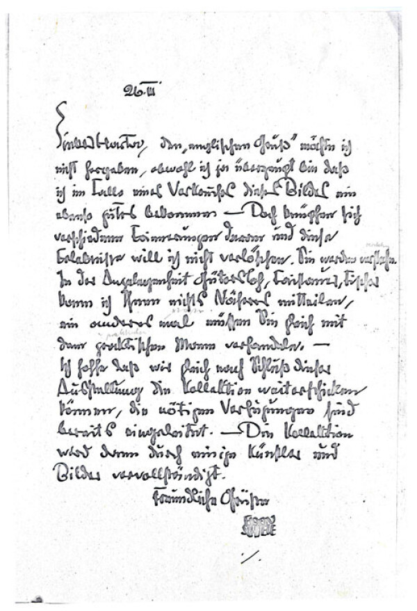 Brief von Egon Schiele an Felix Albrecht Harta 