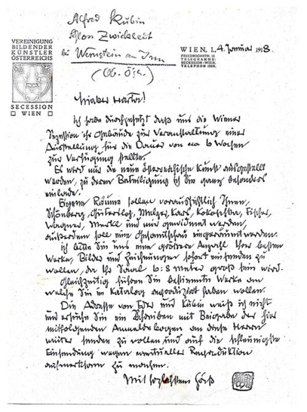 Brief von Egon Schiele an Felix Albrecht Harta 