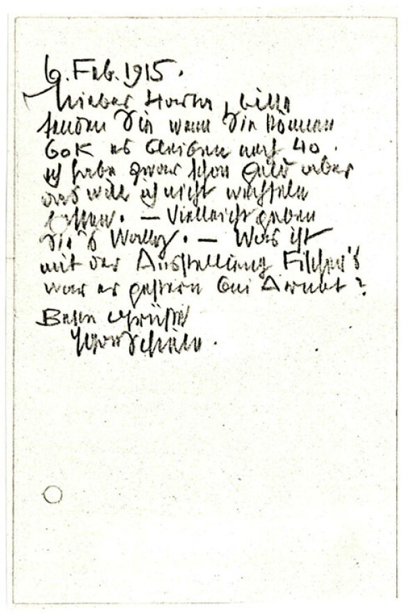 Brief von Egon Schiele an Felix Albrecht Harta 