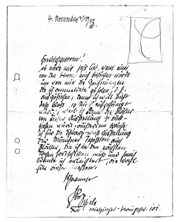 Brief von Egon Schiele, vermutlich an die Organisatoren der Internationalen Schwarz-Weiss-Ausstellung 