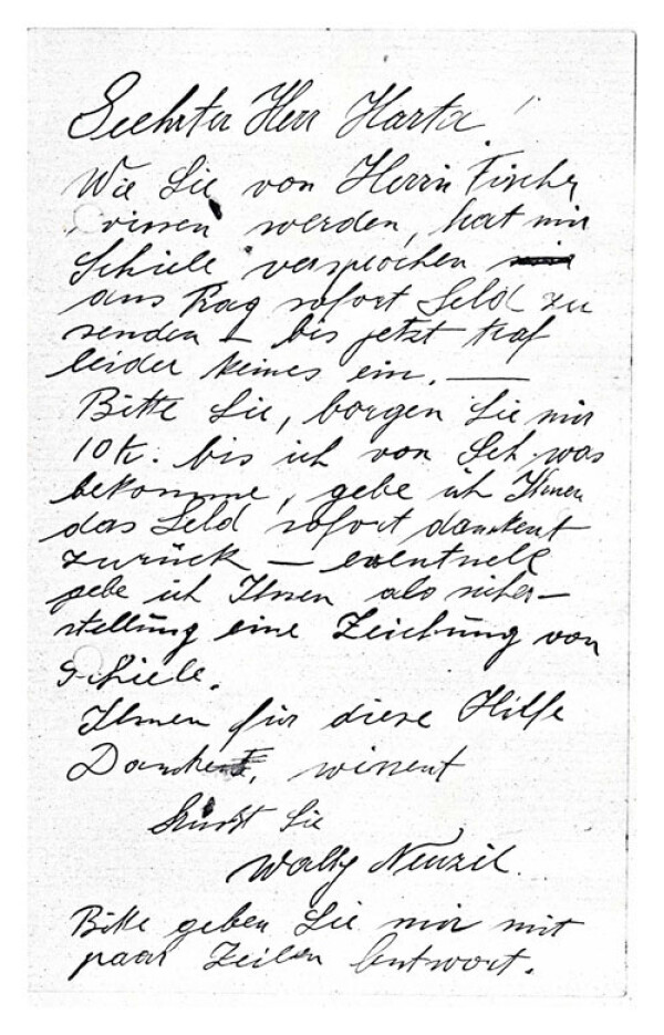 Brief von Walburga „Wally“ Neuzil an Felix Albrecht Harta 