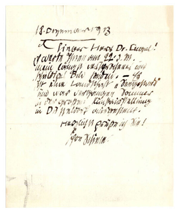 Brief von Egon Schiele an Hermann Engel 