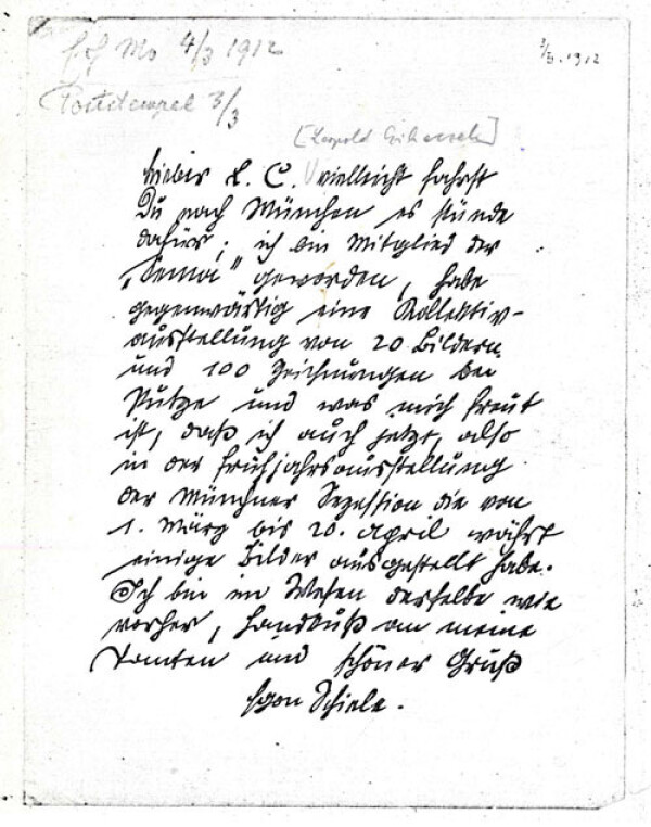 Brief von Egon Schiele an Leopold Czihaczek 