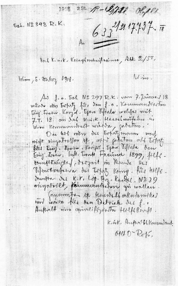 Eigenhändige Abschrift eines Gesuchs von Hans Rosé an das k. u. k. Kriegsministerium 