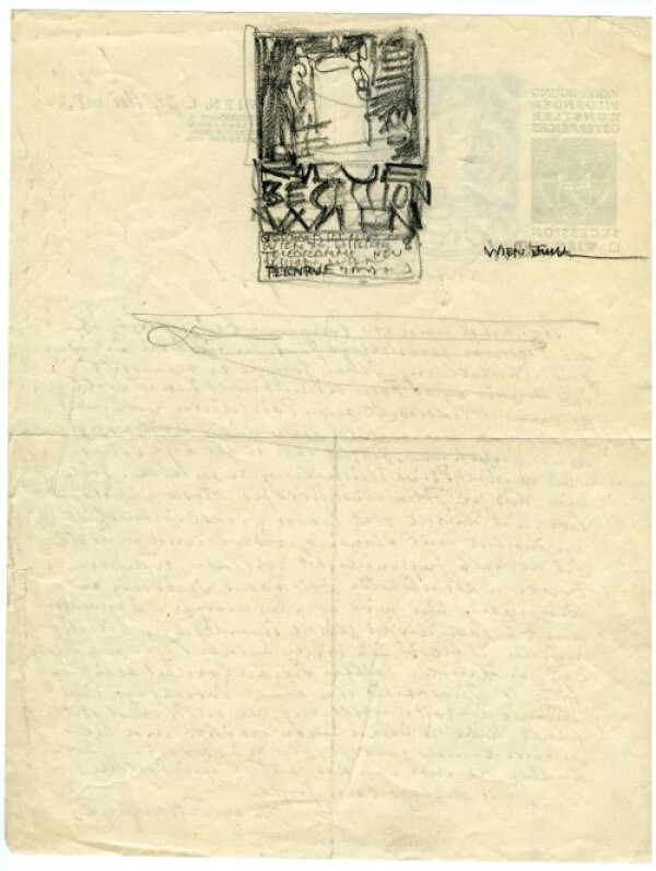 Brief von Richard Harlfinger/Wiener Secession an Egon Schiele, mit eigenhändigen Entwürfen von Schiele Bild 2