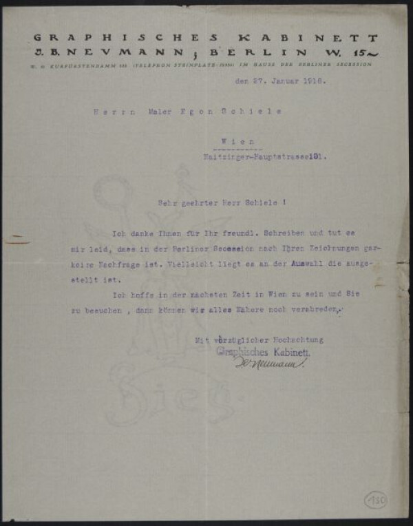 Maschinenschriftlicher Brief von Israel Ber Neumann an Egon Schiele 