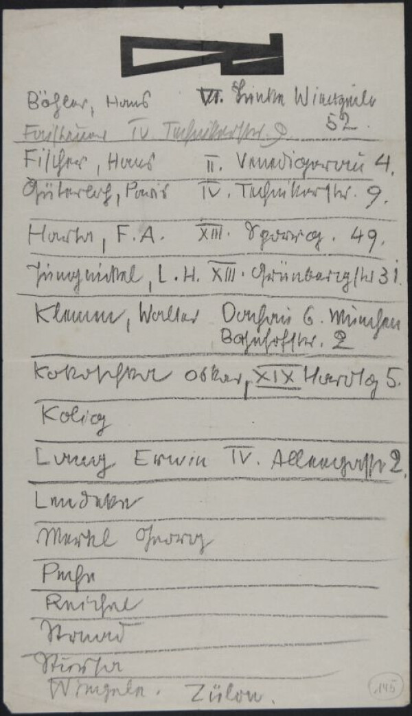 Liste von Egon Schiele für die beabsichtigte Ausstellung in der Secession, 1918 (?) 