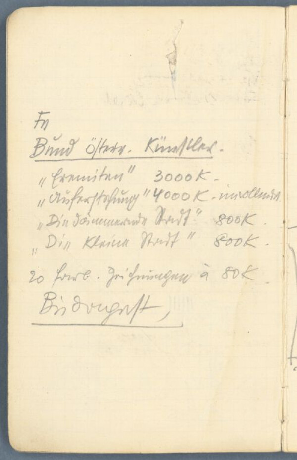 Liste von Egon Schiele für Leihgaben des Bundes Österreichischer Künstler nach Budapest 