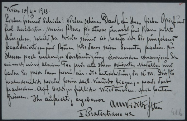 Brief von Anton Maximilian Viditz-Wardt an Egon Schiele 