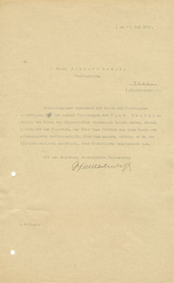 Maschinenschriftlicher Brief von Franz Martin Haberditzl an Richard Lányi (Durchschlag) 