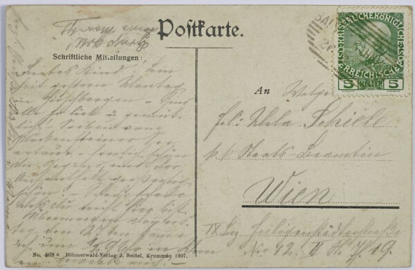 Postkarte von Marie und Egon Schiele an Melanie Schiele Bild 2