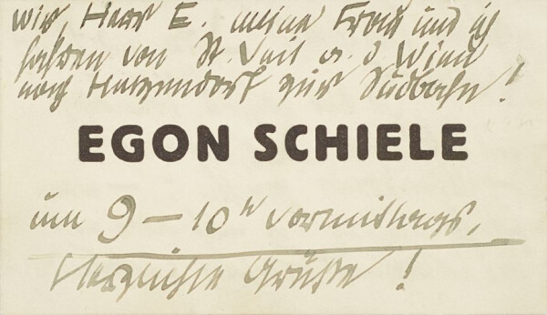 Visitkarte von Egon Schiele mit einer Notiz für Edith und Adele Harms Bild 2