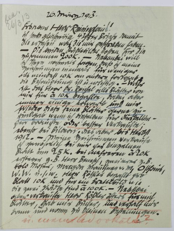 Brief von Egon Schiele an Carl Reininghaus 