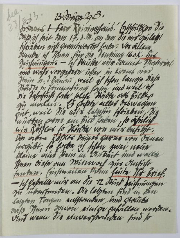 Brief von Egon Schiele an Carl Reininghaus 