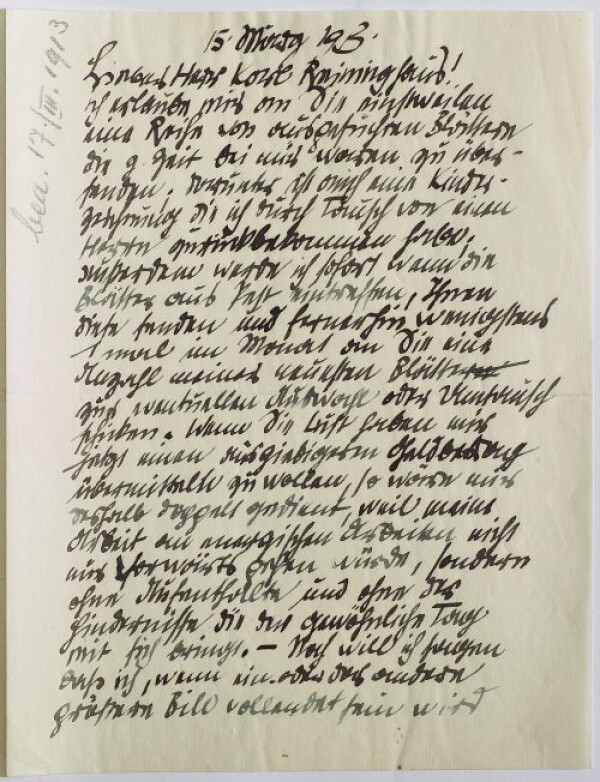 Brief von Egon Schiele an Carl Reininghaus 