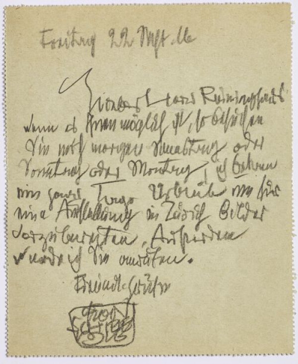 Brief von Egon Schiele an Carl Reininghaus 