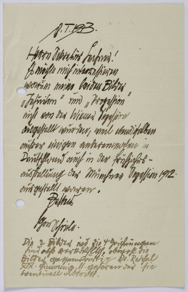 Brief von Egon Schiele an Rudolf Lechner/Wiener Secession 