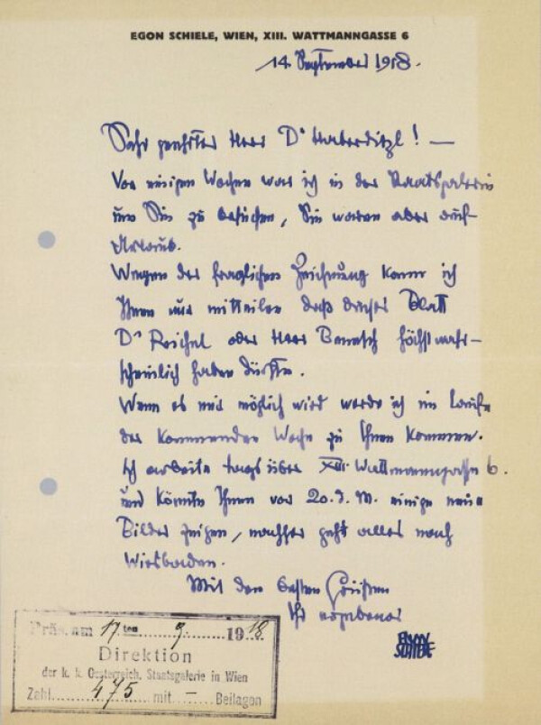 Brief von Egon Schiele an Franz Martin Haberditzl 