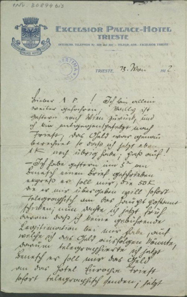 Brief von Egon Schiele an Anton Peschka (Fragment zu ESDA, ID: 108) 