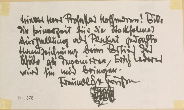 Visitkarte von Egon Schiele mit einer Notiz für Josef Hoffmann 