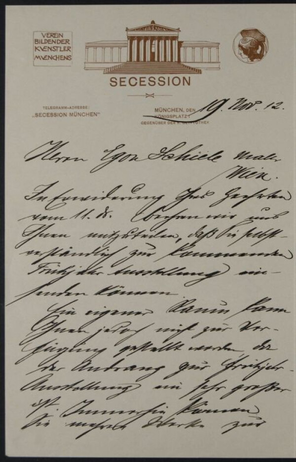 Brief der Münchener Secession an Egon Schiele 