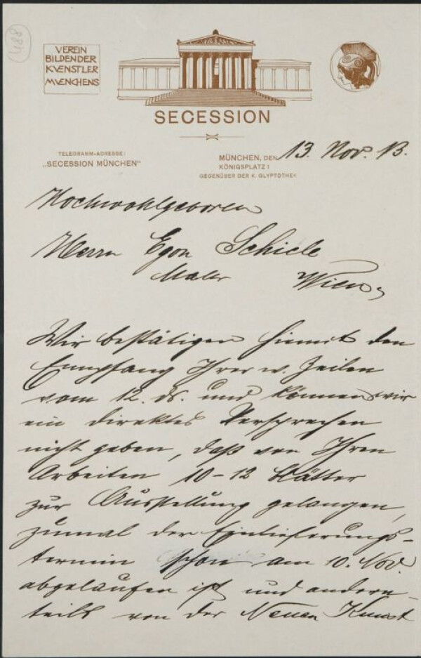 Brief der Münchener Secession an Egon Schiele 