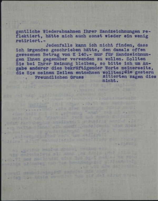 Maschinenschriftlicher Brief von Carl Reininghaus an Egon Schiele Bild 2