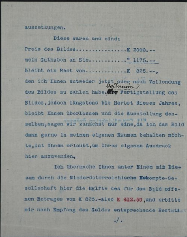 Maschinenschriftlicher Brief von Carl Reininghaus an Egon Schiele Bild 2